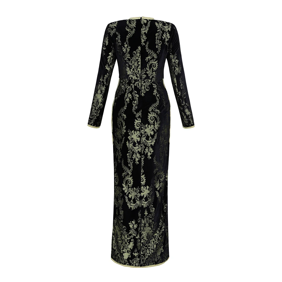 Seamyla High Quality Runway Dress Women New Fashion Floral Embroidery Vintage Long Dresses Winter Black Evening Party Dress