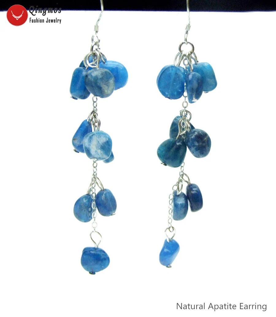 

Qingmos Fashion Natural Blue Apatite Stone Earrings for Women with Baroque 9-10mm Apatite Dangle Earring Fine Jewelry 3.5'' e745