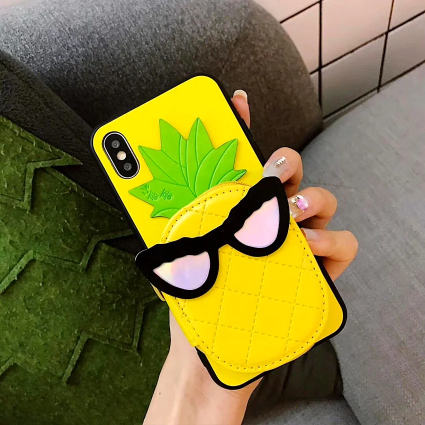 Мультяшный тренд Suprem портмоне мягкий силиконовый 3D милый ананас для iPhone 6 6s 7 8 X Plus
