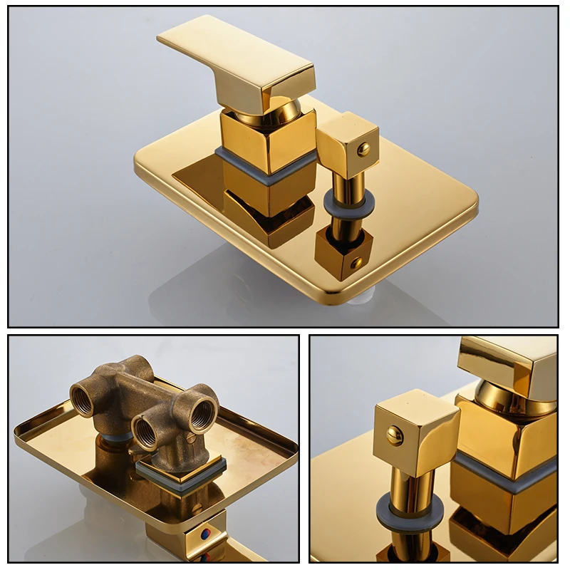 Золотой полированный смеситель Управление скрытого душ смесители картридж клапана тройной Управление переключатель клапан