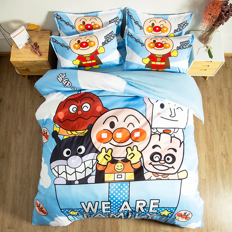 

Cute Cartoon Anpanman Kids Bedding Set Twin Queen King Size Duvet Cover Bed Sheets with Pillowcase Children Dorm Bedroom Decor