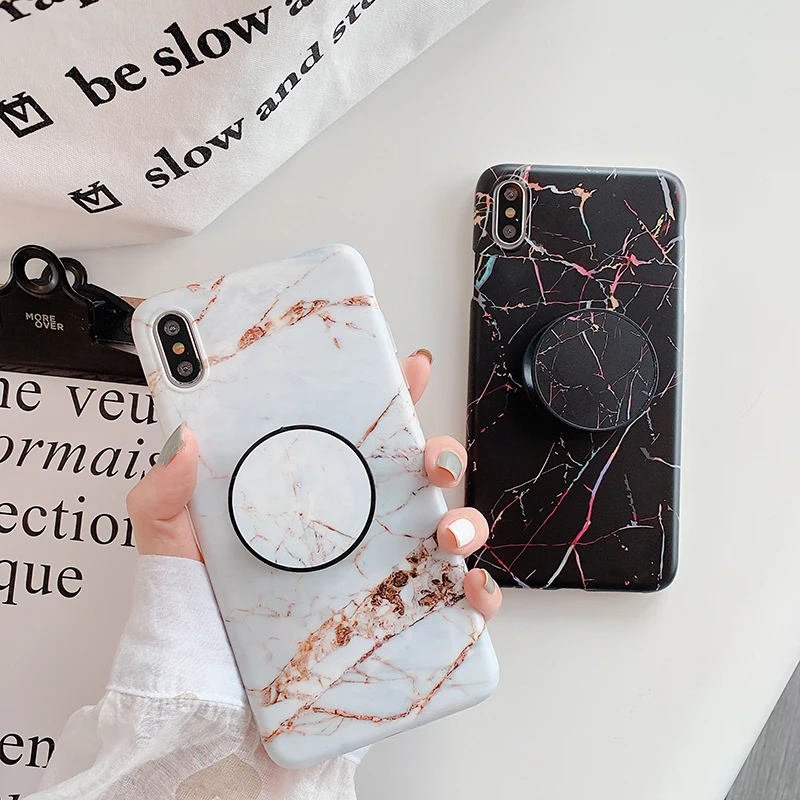 

Marble Veins Holder Stand Cases For iPhone XR 6 6S Plus XR XS Max Vintage Pattern Soft Silicone Cover For iPhone XR X 6 7 8 Plus