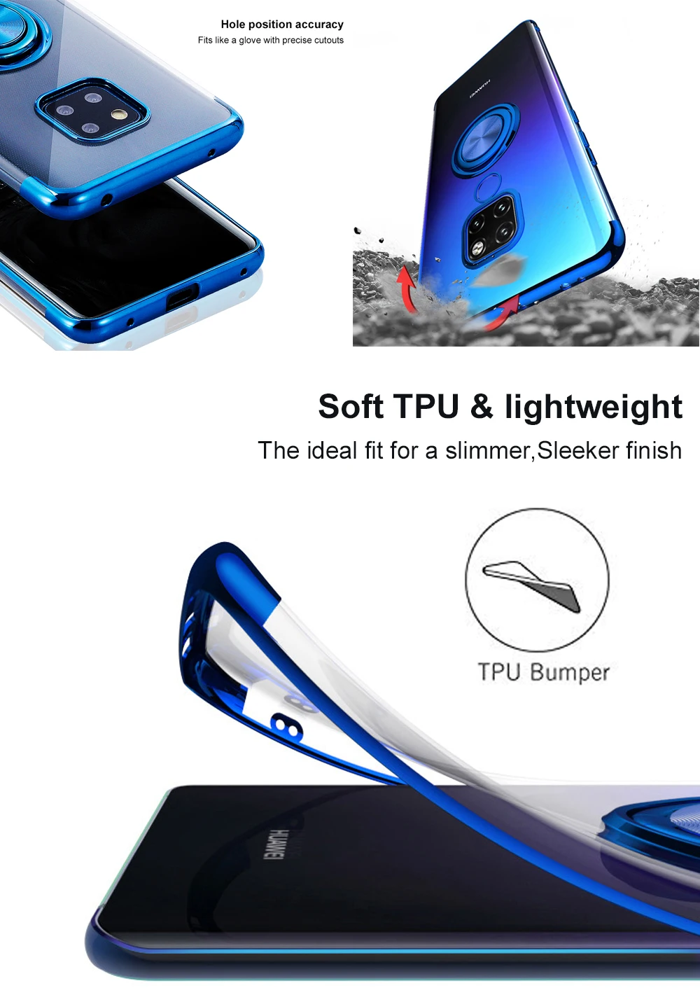 Ascromy For Huawei Mate 20 Pro Case 360 Degree Ring Stand TPU Bumper Plating Transparent Case Cover for Huawei P20 Lite Honor 10 Luxury Accessories (2)