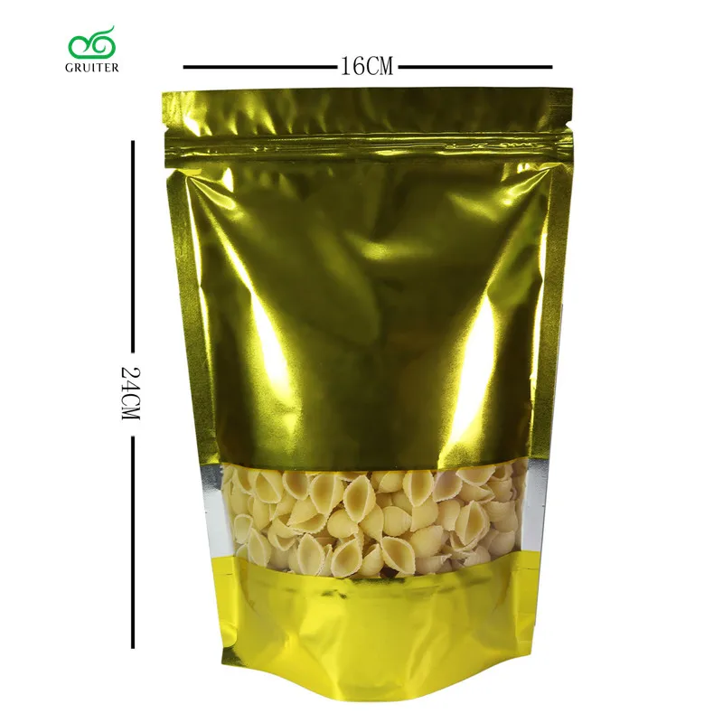 Download GRUITER Gold W/ Clear Front Stand Up Ziplock Bags Metallic ... Yellowimages Mockups