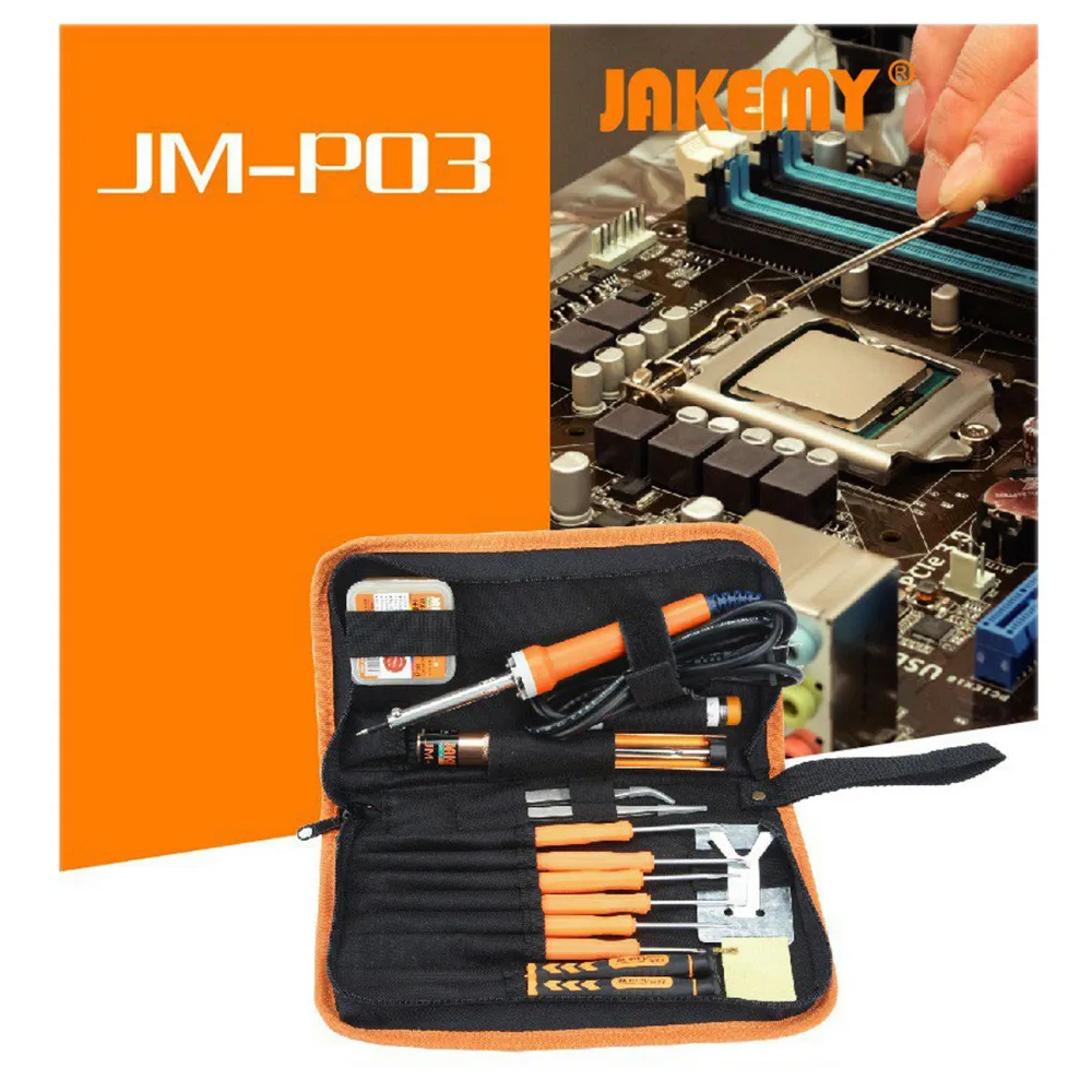 

JM-P03 17Pcs 30W Electric Soldering Iron Set Welding Hot Gun Repair Tools with Solder Paste Tweezers Tin Wire For DIY Hand Tools