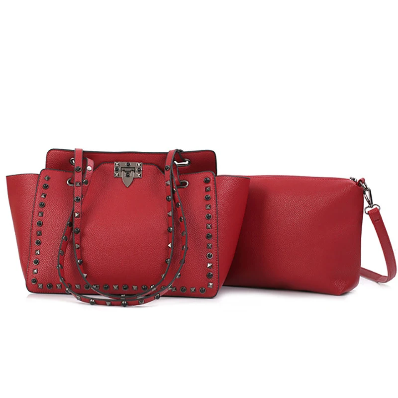 

Retro fashion rivet solid color trend ladies handbag mother bag lychee pattern port wind large capacity woman Messenger bag