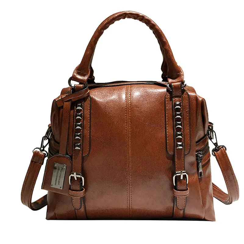 

KM Oil-wax Women's bags with large capacity High Quality Casual Female Bag Boston soft leather big handbag shouder bag sac amain