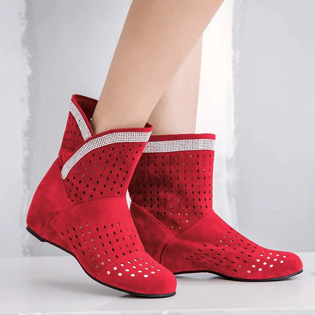 Female Boots Fashion Casual Ladies Women Fashion Increase Within Boot Student Rhinestone Hollow Large Size Boots 30