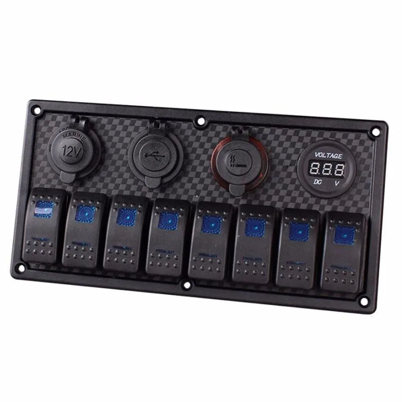 JX-LCLYL 8 Gang Waterproof Car Marine Boat Rocker Switch Panel Circuit Breaker Voltmeter