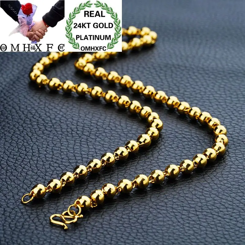 

OMHXFC Wholesale European Fashion Man Male Party Wedding Gift Long 50 55 60cm Full Beads Real 24KT Gold Chain Necklace NL33