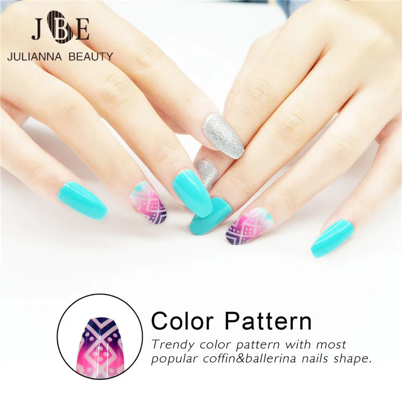 24 шт. накладные ногти серебристого цвета с блестками|press on nails|press onfashion nail tips |
