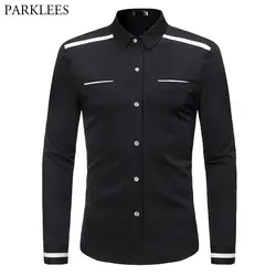 2019 Классическая рубашка в полоску для мужчин повседневное Slim Fit одноцветное цвет s Мужская классическая рубашка с Поддельные карманы Hipster