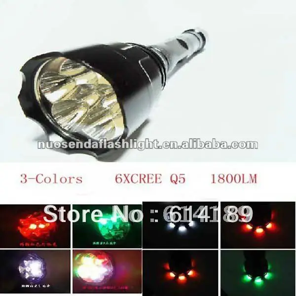 

TrustFire TR-1200 6xCREE XRE Q5 3-Colors (Red/Green/White) 1800LM 4-Mode Colorful LED Flashlight (2x18650)
