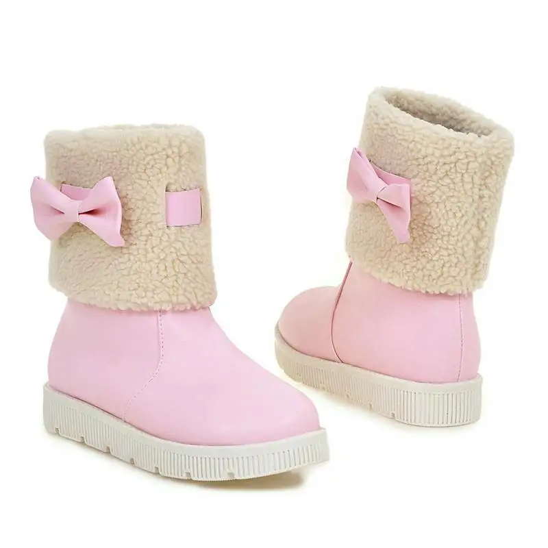 ASILETO/женские зимние ботинки; меховые ботильоны на платформе; женская теплая хлопковая обувь; полусапожки с бантом; botas botines; обувь; A811 - Цвет: Pink1