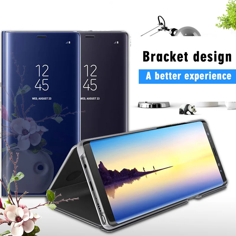 Умный зеркальный флип чехол для samsung Galaxy A5 A7 A8 2018 J5 J7 кожаный подставка S9 S8 S10 A6 Plus