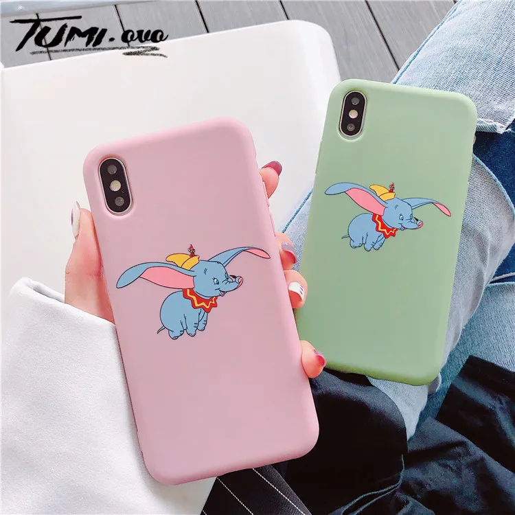 Candy Color matte Cartoon Dumbo Elephant Soft TPU Silicone