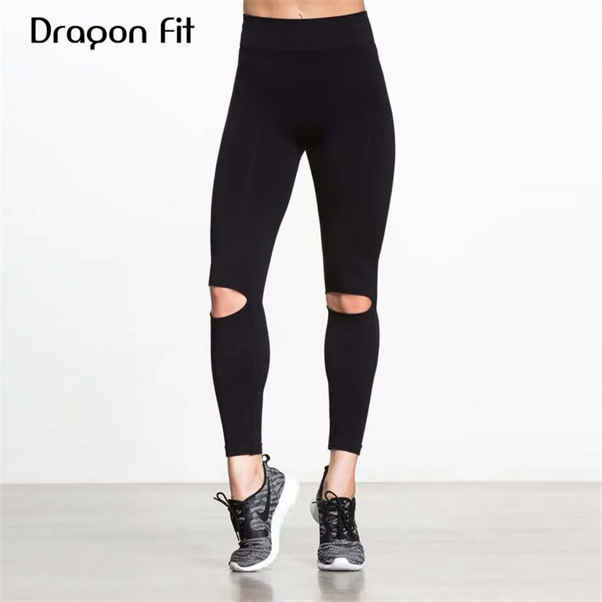 Dragon Fit Stretch Yoga Pants Quick Dry Gym Sportswear Knees Hollow