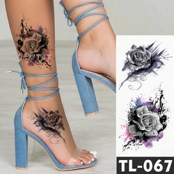 Roses réalistes à transfert d'eau, 2 pièces, autocollant de tatouage temporaire, motif pour bras et dos de jambe, Art corporel, imperméable, 2022 