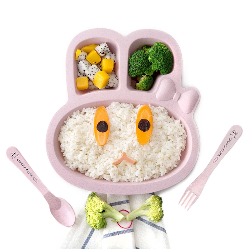 

TUUTH Cute Children Tableware Set Rabbit Airplane Shape Food Dishes Plates With Fork Spoon Dinner Plates for Child Baby