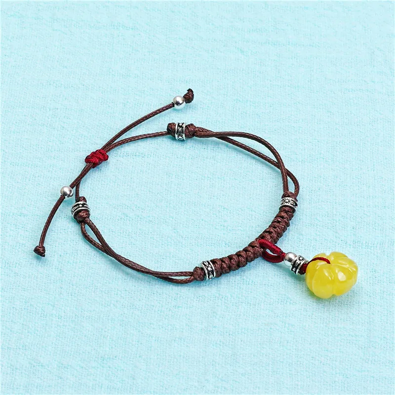 

2020 Real Rushed Kehribar Original Hand For Manual Weaving Rope Beeswax Pumpkin Bead Harajuku Adjustable Sweet Contracted 925