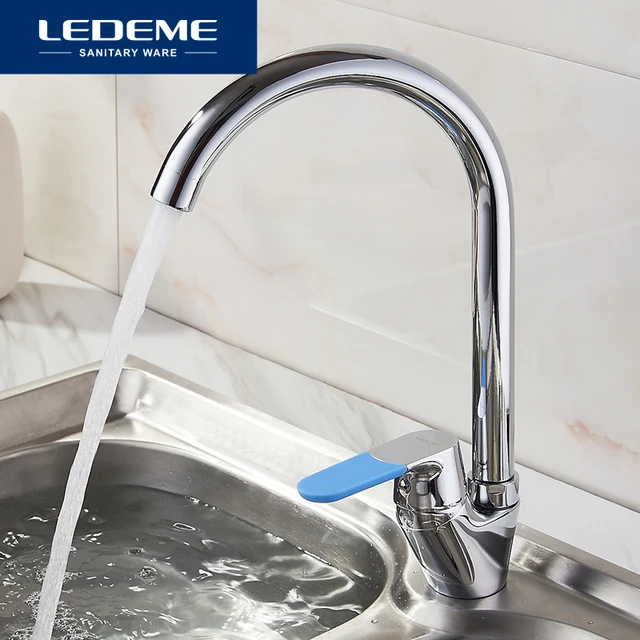 Best Offers LEDEME Chrome Plated Kitchen Faucet Pipe 360 Degree Rotation Water Purification Features Color Single Handle Faucets L5953-2