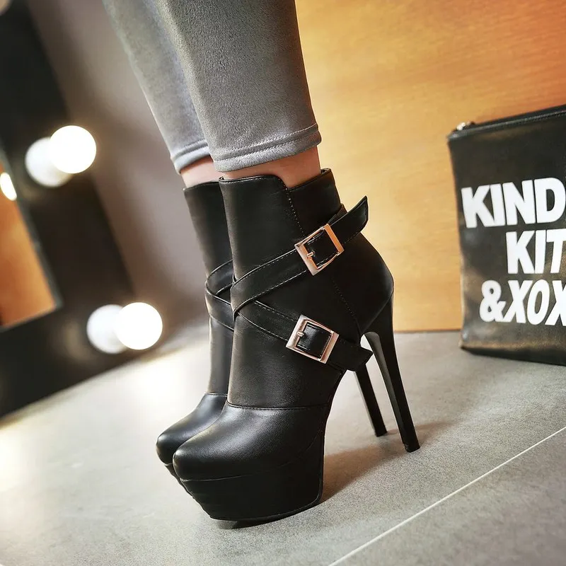 

LDHZXC 2018 fashion Women ankle Boots platform Thin High Heel Pointed Toe Slip on Winter Shoes Women Boots big us size 12 13 14