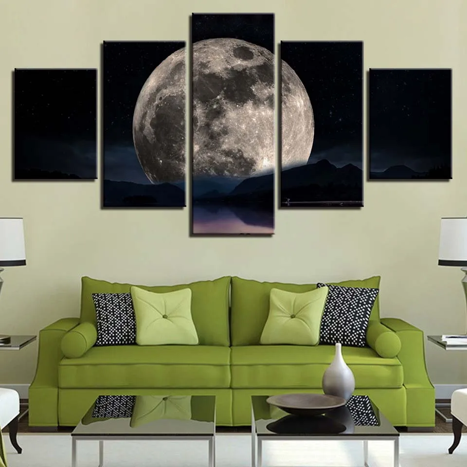 

Canvas Painting HD Prints Home Decoration 5 Pieces Moon Wall Art Starry Sky Landscape Modular Pictures Artwork Scenery Poster