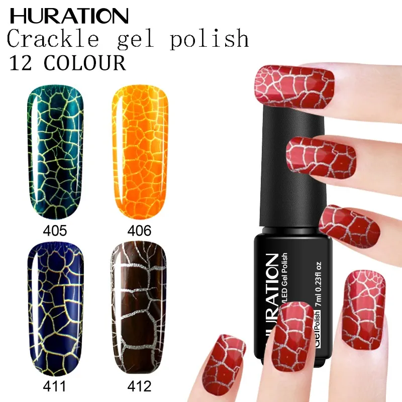 Huration Professional Crackle Nail 12 Colorful Varnish Gel Polish LED UV Lamps Soak Off Art Manicure Acrylic Lacquer | Красота и
