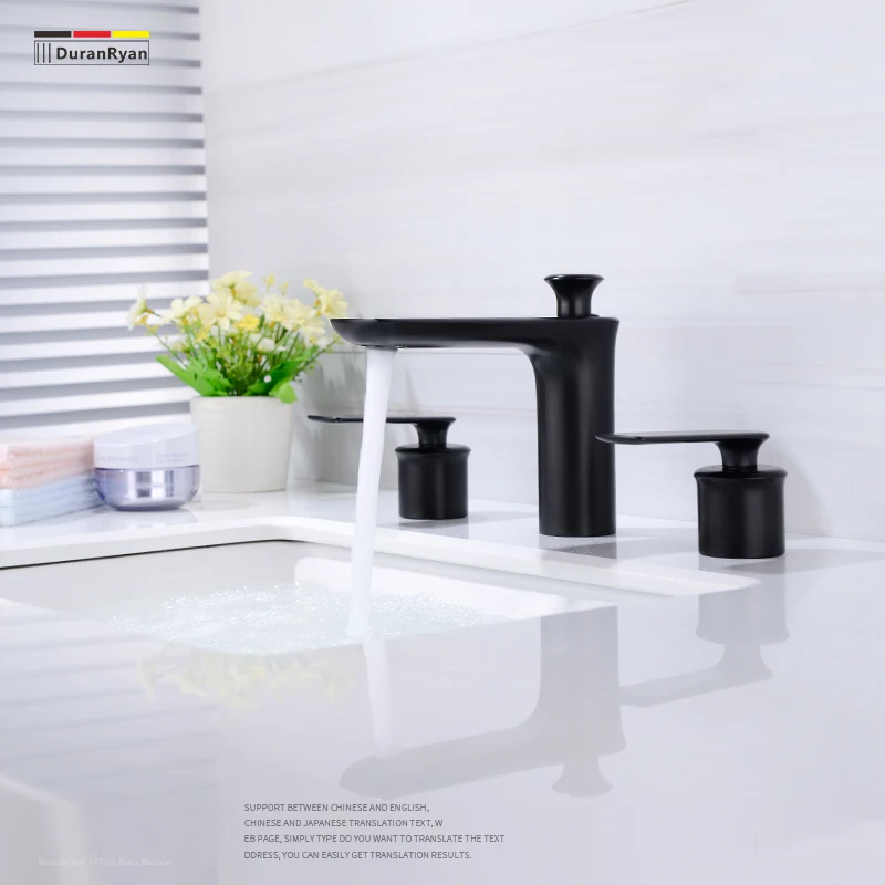 

Duranryan black three-hole faucet hot and cold basin all copper archaize split three-piece set