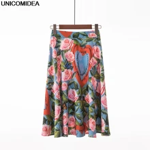 Летняя женская юбка, модная женская плиссированная юбка с высокой талией, цветочный принт, роза, веселая, Boho, пляжные юбки, женская одежда, Faldas Saia