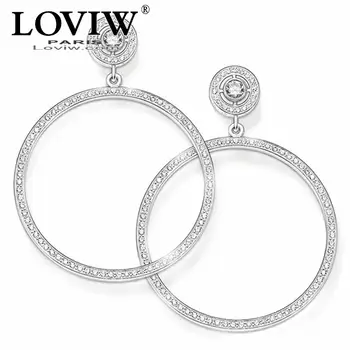 

Large Round Stud Earrings New Zirconia Rhinestone Fashion Jewelry silver-plate Trendy thomas sabor Gift For Women Lover