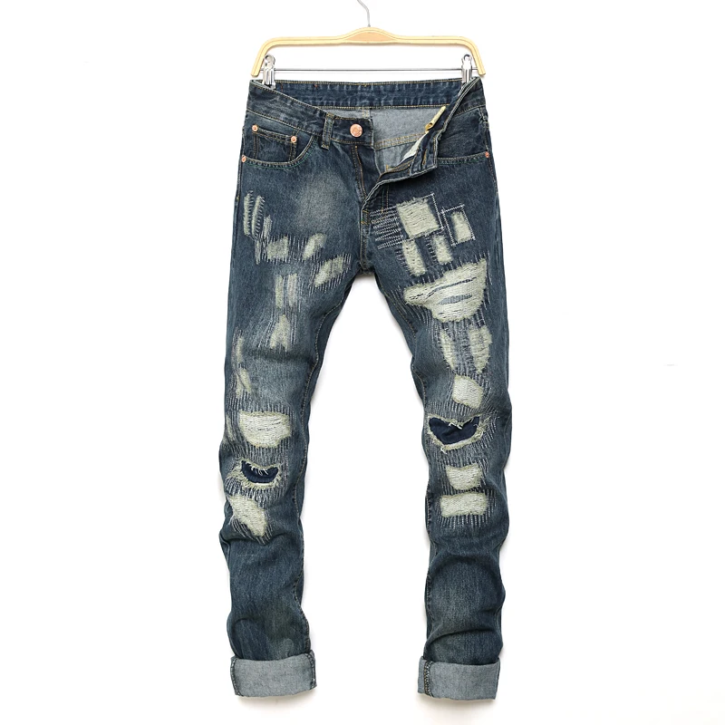 New Fashion ripped skinny black jeans men's personality rock style jean ...