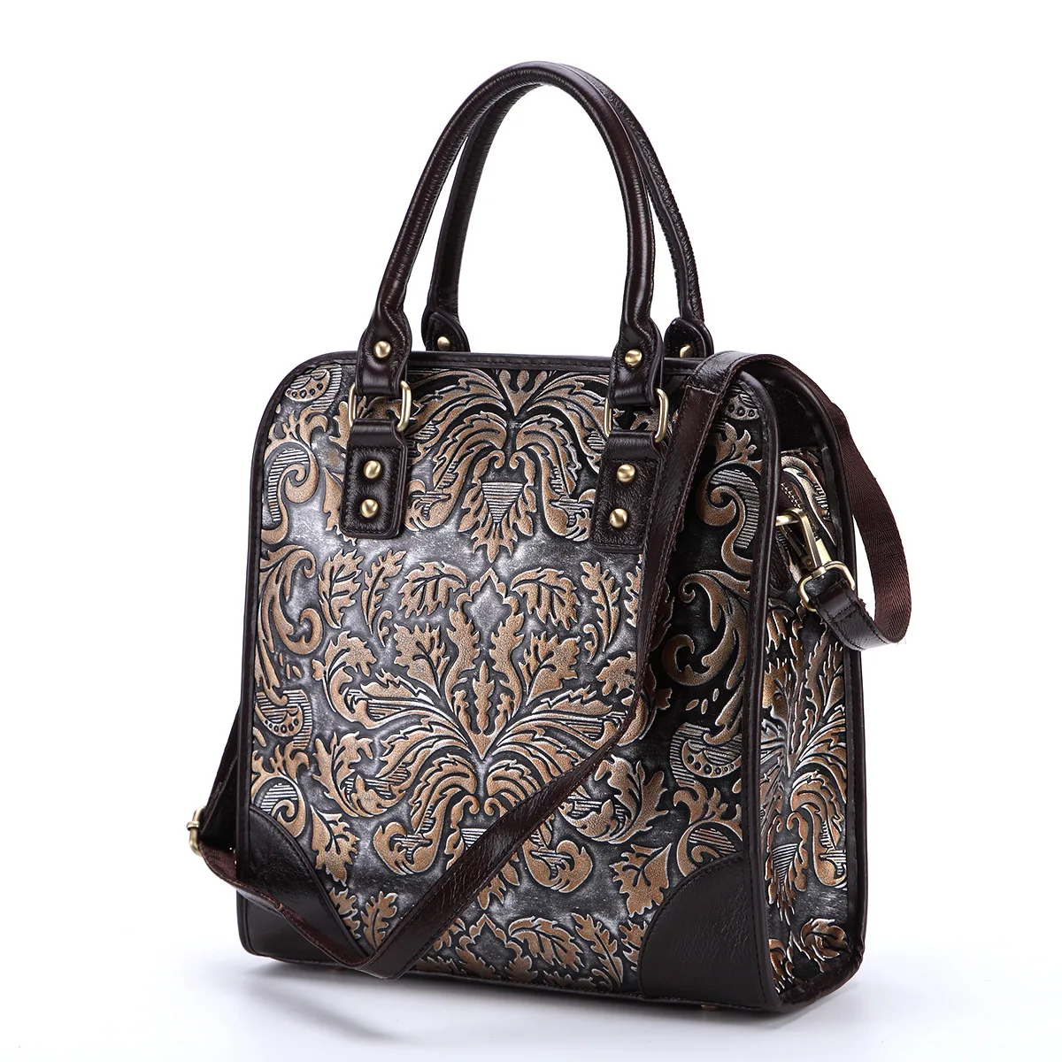

The new Ways Genuine Leather retro leather hand bag shoulder bag rub color embossed craft handbags Leisure portable briefcase
