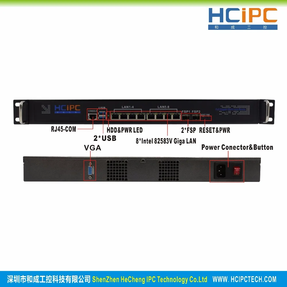 HCiPC B204-2 HCL-SC1037-8L2FSPB, Barebone, C1037U 82583V 8LAN+ 2FSP 1U система брандмауэра, 8LAN материнская плата, 1U 8LAN сетевой маршрутизатор