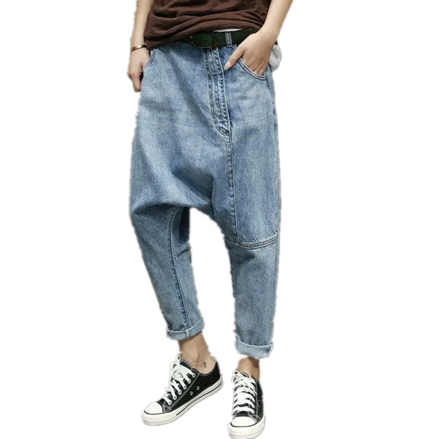 Men Baggy Low Crotch Denim Pants 