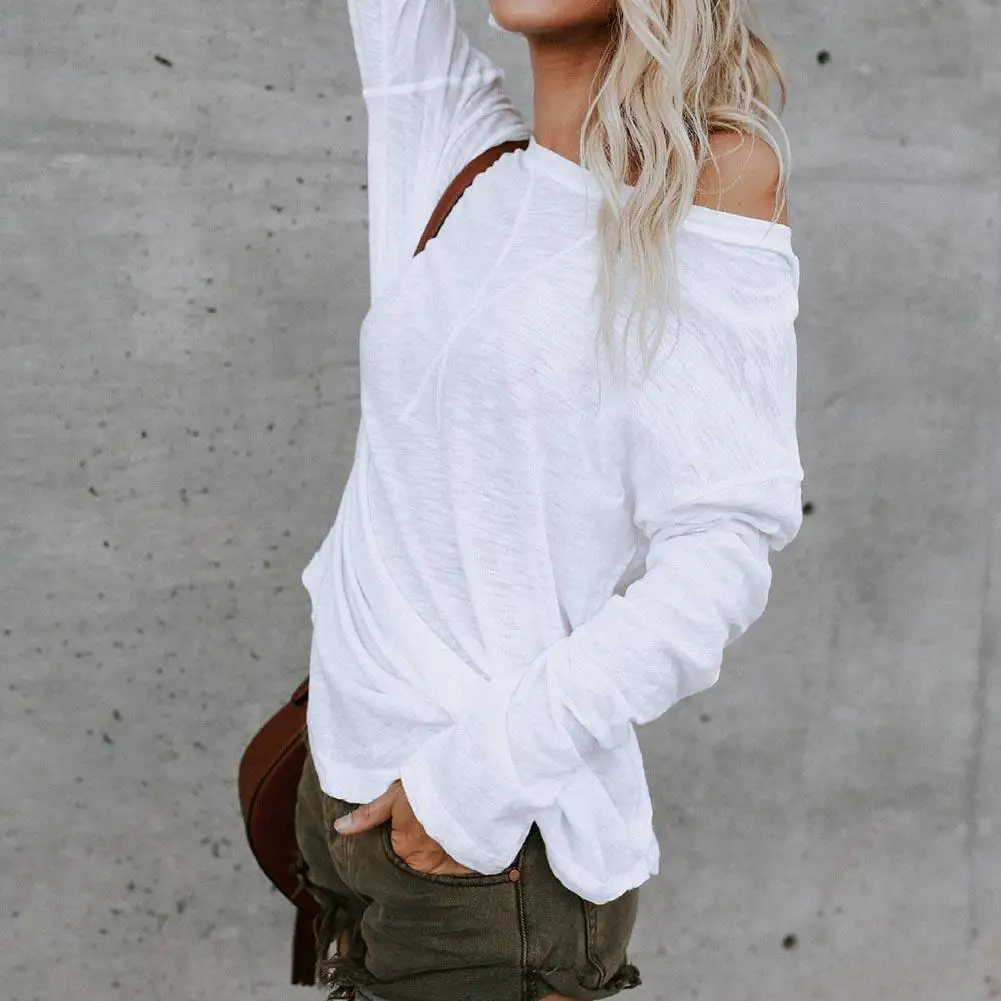 

Fashion Solid Color Round Neck Long Sleeve Women Casual Loose T-shirt Top new