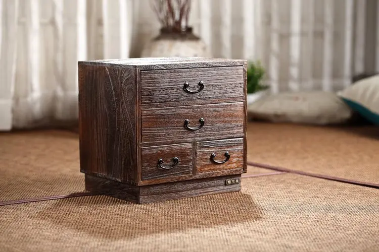 Японский античный деревянный 4 ящика шкафа павловнии древесины Азиатский традиционный мебель гостиная маленький шкафчик для хранения для