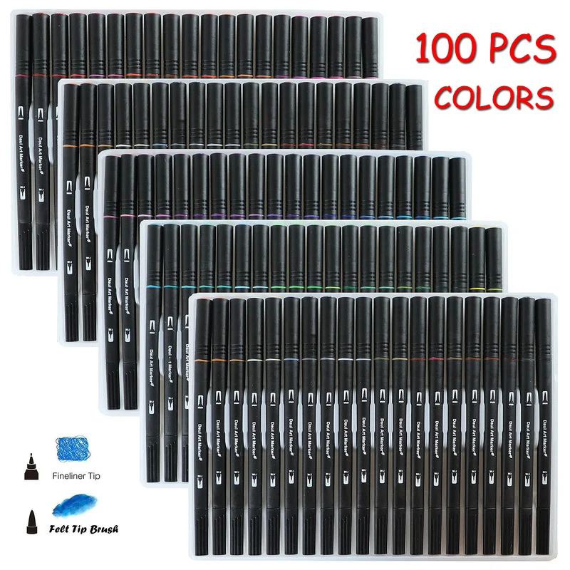 

100 Colors Dual Tip Brush Pens Art Markers Watercolor Pens Drawing Painting Pens for Coloring Manga Calligraphy Stationery