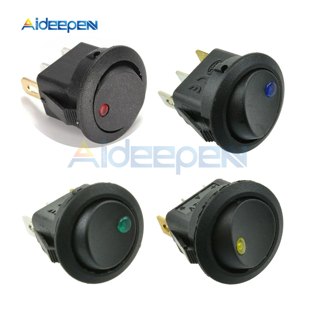 

5Pcs 12V LED/Light Round Rocker ON/OFF Switch Cat Eye Switch 3 Pins with Red/Blue/Green/Yellow Led Lights for Car/Van/Dash/Boat