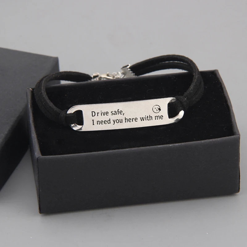 

Bracelet Faux Suede Material Drive Safe I Need You Here With Me Lettering Jewelry Birthday Gift For Husband Boyfriend Bracelets