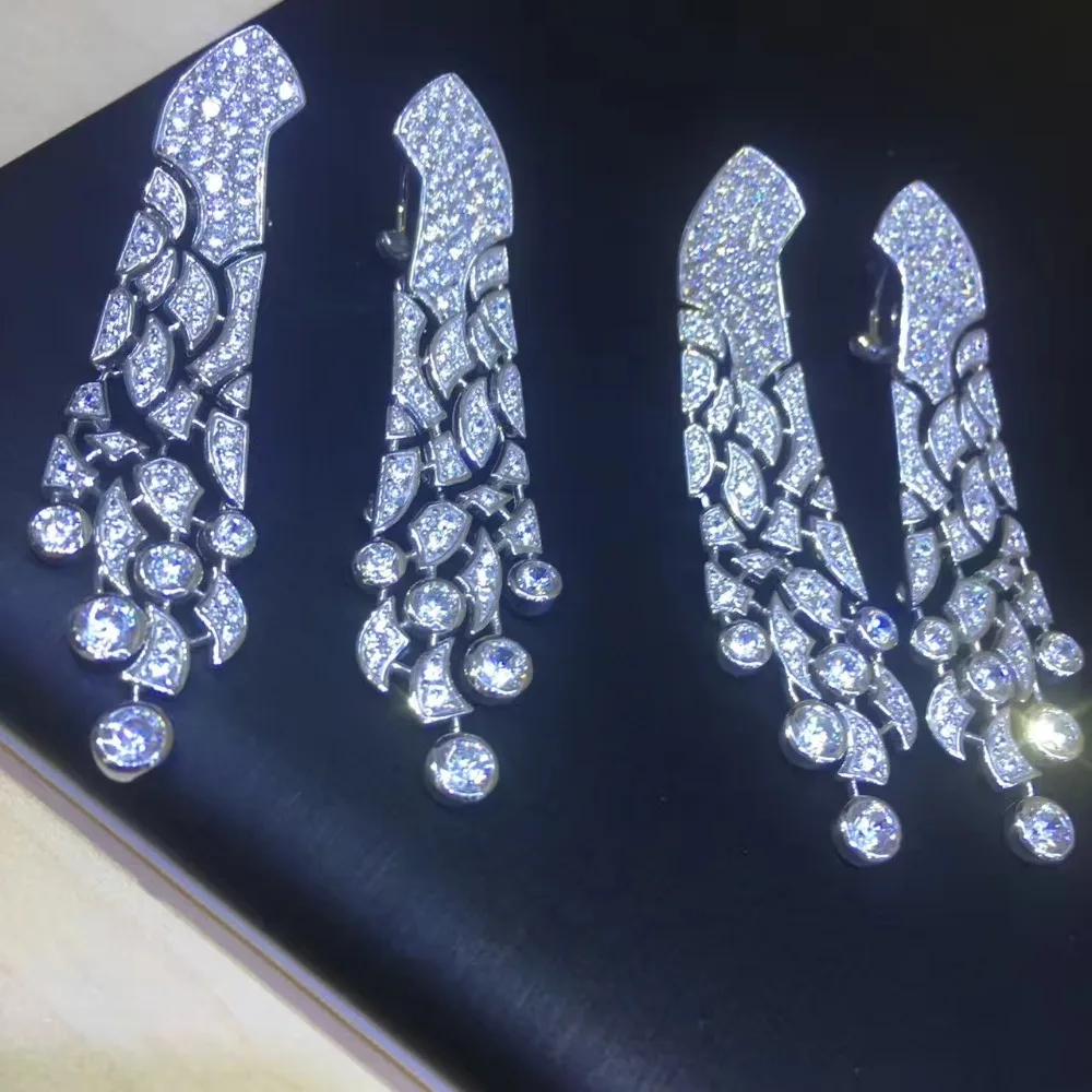 Винтажные длинные серьги из серебра 925 пробы с cubci циркониевые серьги-гвоздики для вечеринки Модные женские ювелирные изделия