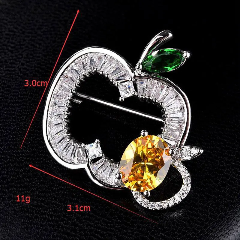 CHUKUI AAA Cubic Zirconia Crystal Apple Fruit Brooches Wedding Party Brooch Pins Jewelry Christmas Gifts (2)