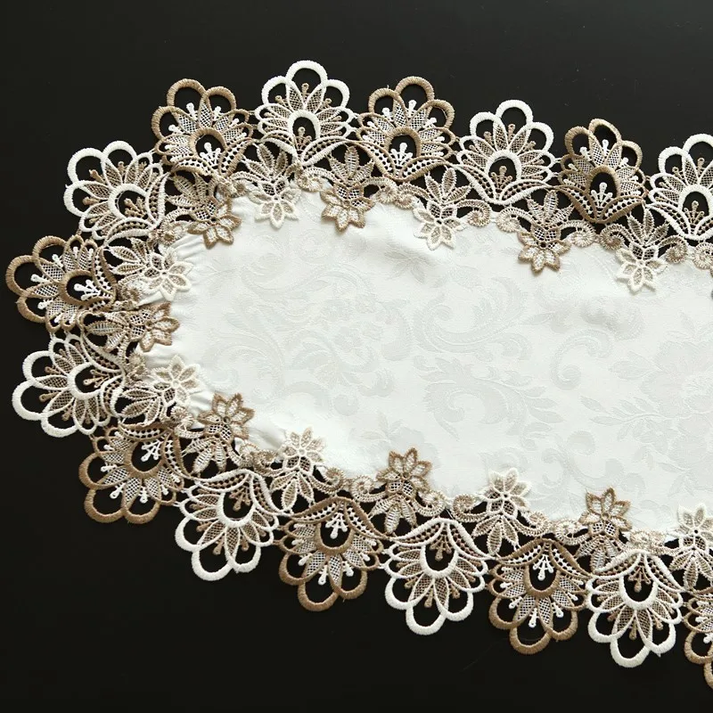  European Style Simple Water Soluble Lace Oval Tablecloth Kitchen Placemat Coffee Table Coaster Chri
