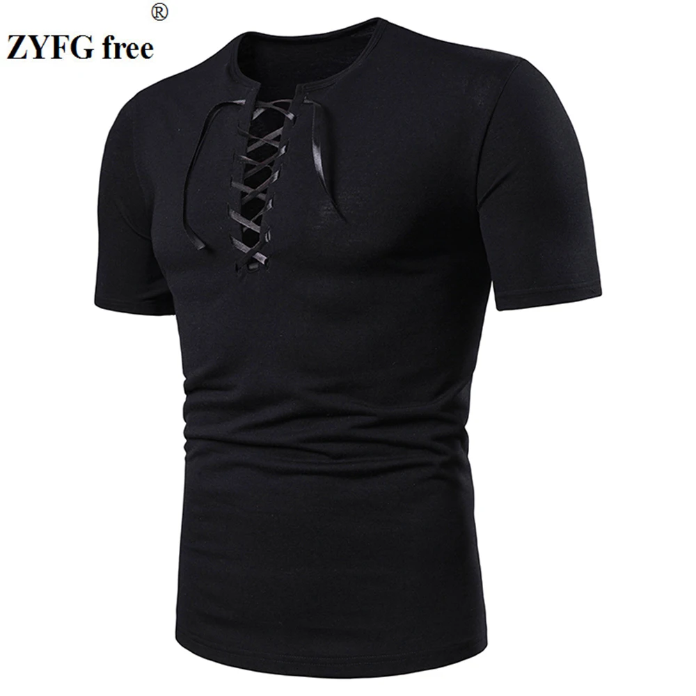 ZYFG free men t-shirt short-sleeved t-shirts gentleman elastic rope decorative tops spring and summer menswear ZYFG free men t-shirt short-sleeved t-shirts gentleman elastic rope decorative tops spring and summer menswear