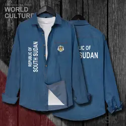 Южная Судан суданская SSD одежда мужские топы Осень Хлопок Turn-Down Воротник Джинсовая рубашка с длинным рукавом модная куртка Ковбойское