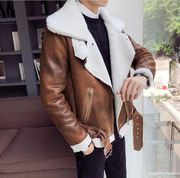 

Fashion tide men's jacket autumn and winter new Harajuku style jacket lamb cashmere thick warm jacket high quality jacket