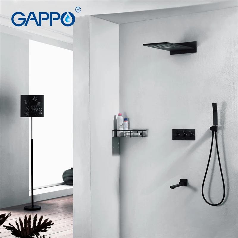 GAPPO Shower Faucets wall mounted black chrome shower set bathroom concealed brass shower mixer massage shower head waterfall   