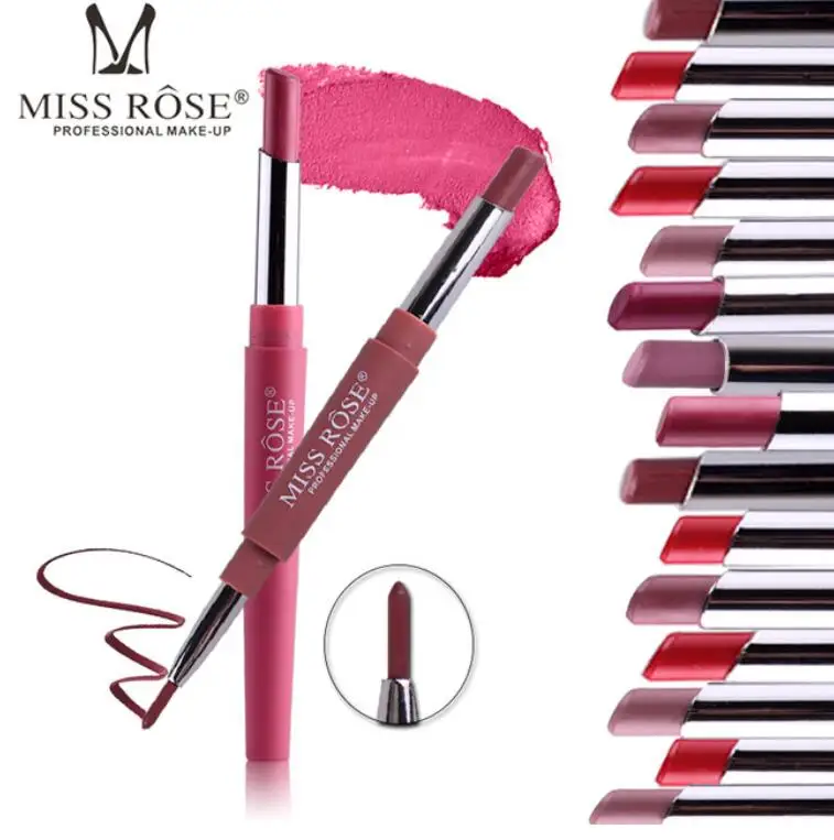 

Miss Rose Brand Lip Stick Color Cosmetics Wateproof Double Ended Long Lasting Nude Red Matte Velvet Lipstick Pencil Lot