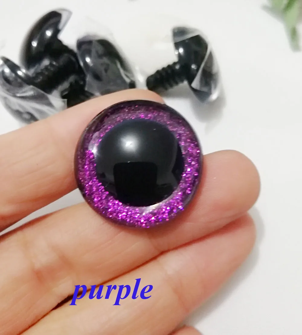 10pcs--N16--26mm/28mm/30mm/40mm/50mm big size round clear toy safety glitter eyes + glitter fabric + hard washers 15