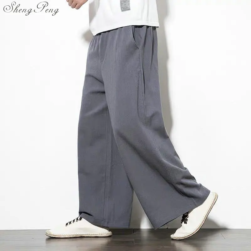 Chinese traditional kung fu wushu pants clothing for men male linen ...